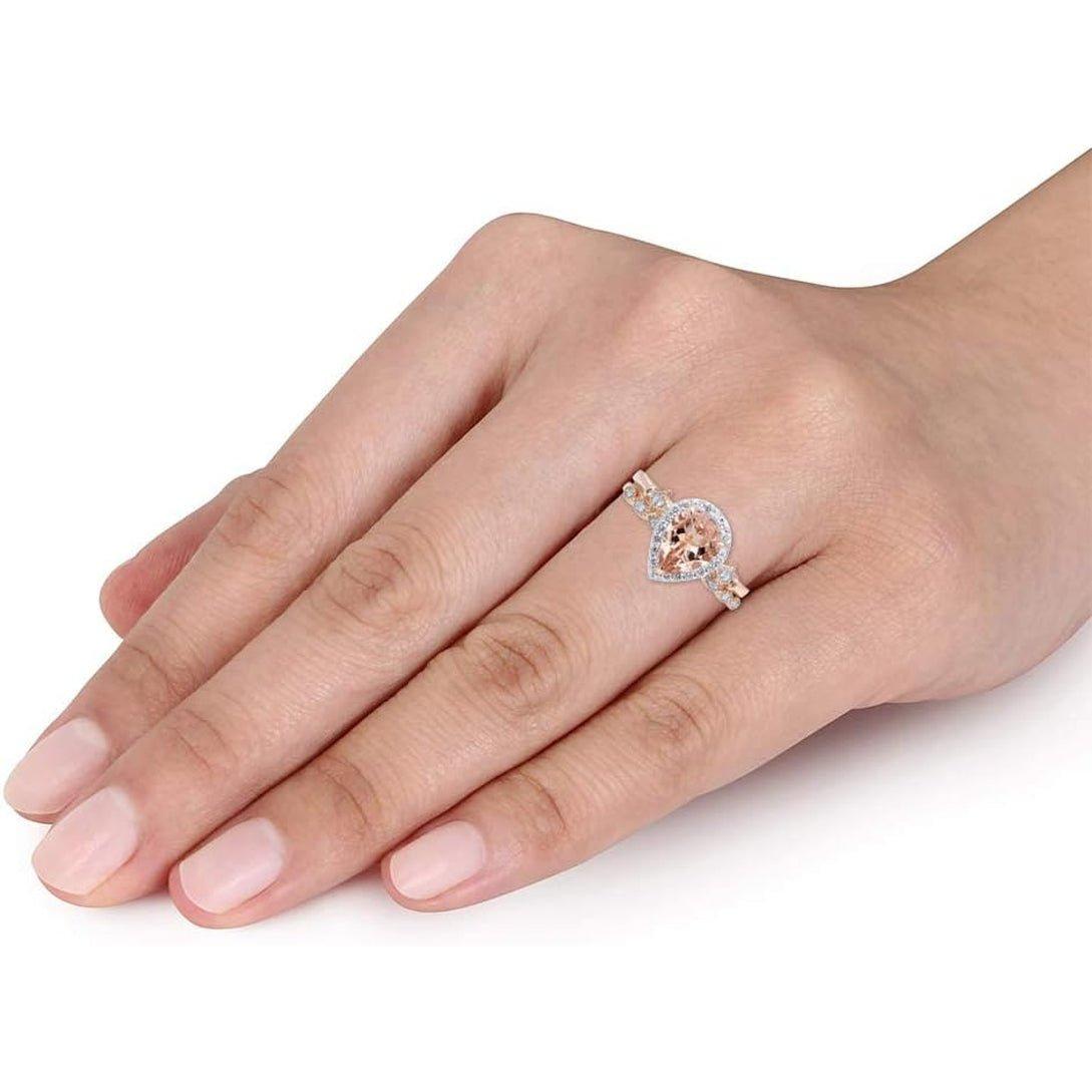 Fleur-De-Lis Vintage Style Bridal Set, Pear Cut Natural Morganite 8X6MM Gemstone & Natural Diamond in 14K Solid Gold Engagement Promise Wedding Ring (1.10 Cttw) Valentine'S Day Gift for Her - My Store