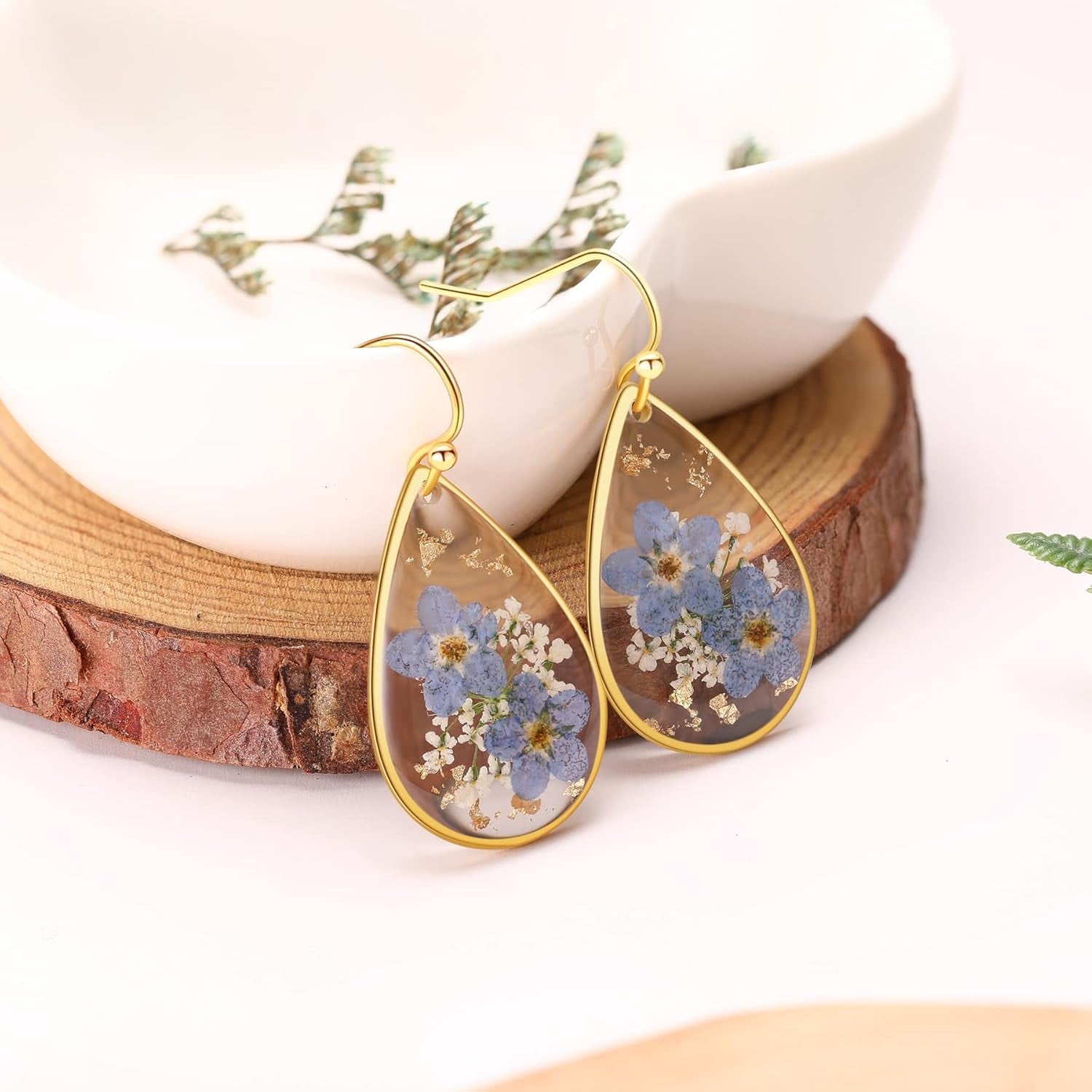 Forget-Me-Not and Queen Anne'S Lace Pressed Wildflower Earrings | Pressed Flower Jewelry | Handmade Drop and Dangle Earrings | Mother'S Day | Gift for Woman - My Store
