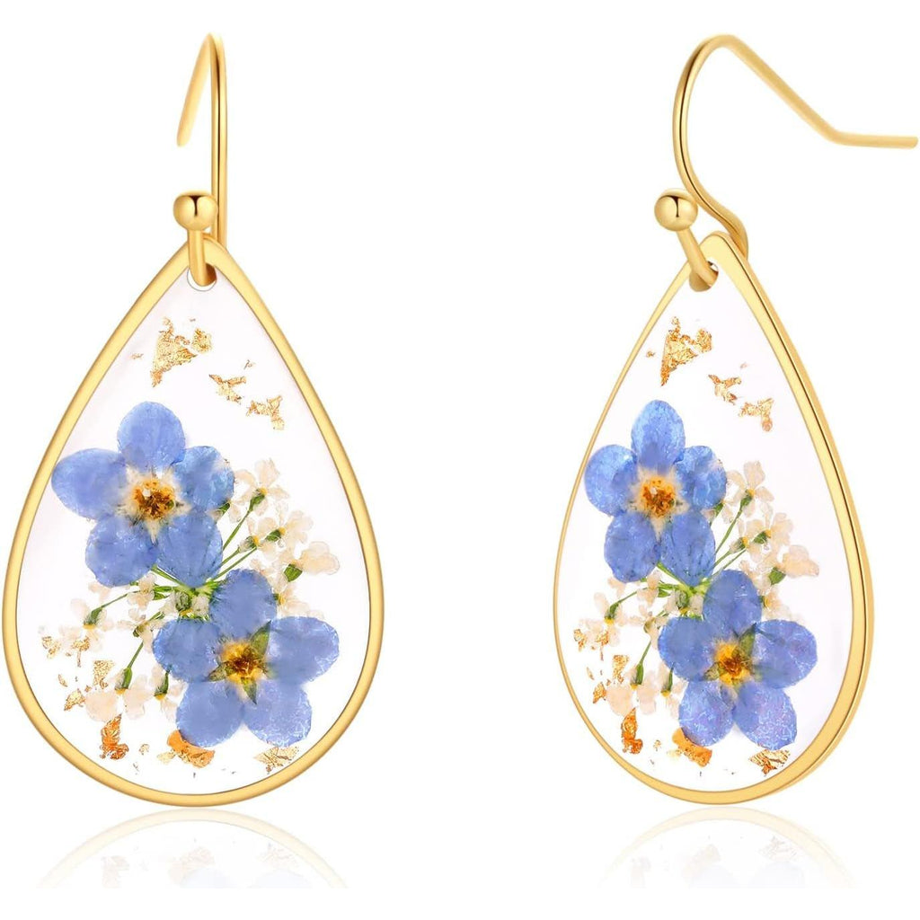 Forget-Me-Not and Queen Anne'S Lace Pressed Wildflower Earrings | Pressed Flower Jewelry | Handmade Drop and Dangle Earrings | Mother'S Day | Gift for Woman - My Store