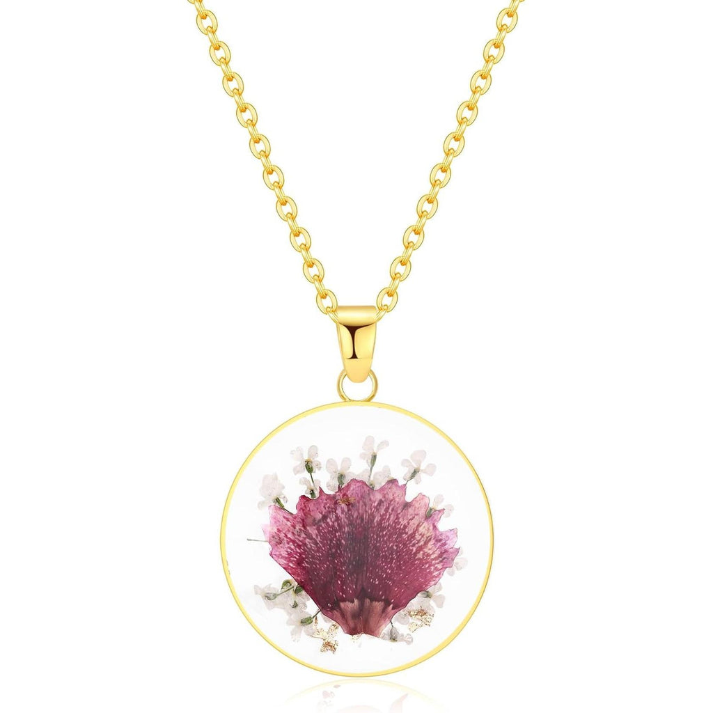 Forget-Me-Not and Queen Anne'S Lace Pressed Wildflower Necklace | Birth Month Flowers Necklace | Gold/Silver Pressed Flower Jewelry | Mother'S Day | Gift for Her - My Store