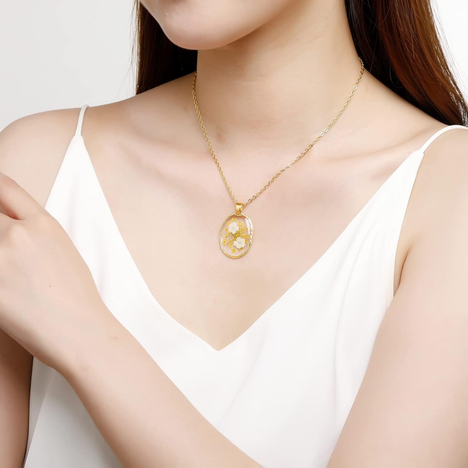 Forget-Me-Not and Queen Anne'S Lace Pressed Wildflower Necklace | Birth Month Flowers Necklace | Gold/Silver Pressed Flower Jewelry | Mother'S Day | Gift for Her - My Store