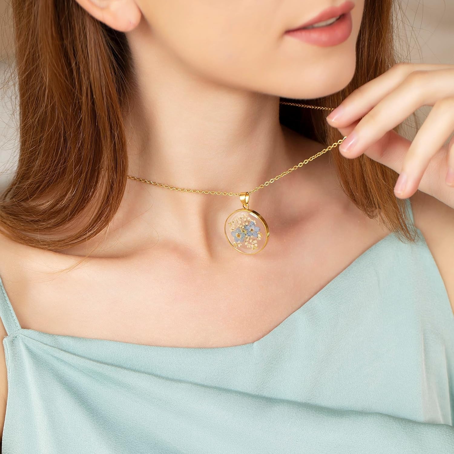 Forget-Me-Not and Queen Anne'S Lace Pressed Wildflower Necklace | Birth Month Flowers Necklace | Gold/Silver Pressed Flower Jewelry | Mother'S Day | Gift for Her - My Store