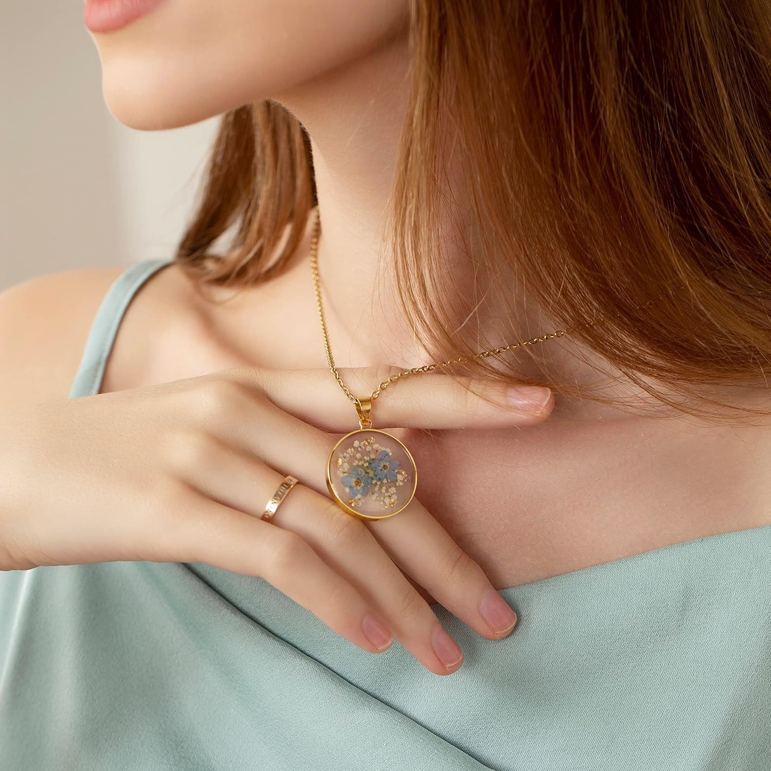 Forget-Me-Not and Queen Anne'S Lace Pressed Wildflower Necklace | Birth Month Flowers Necklace | Gold/Silver Pressed Flower Jewelry | Mother'S Day | Gift for Her - My Store