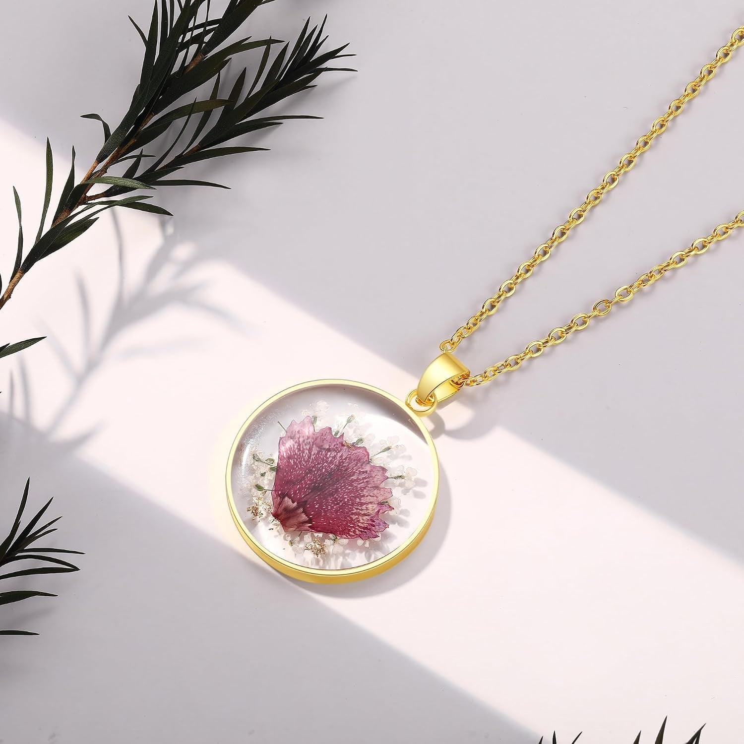 Forget-Me-Not and Queen Anne'S Lace Pressed Wildflower Necklace | Birth Month Flowers Necklace | Gold/Silver Pressed Flower Jewelry | Mother'S Day | Gift for Her - My Store