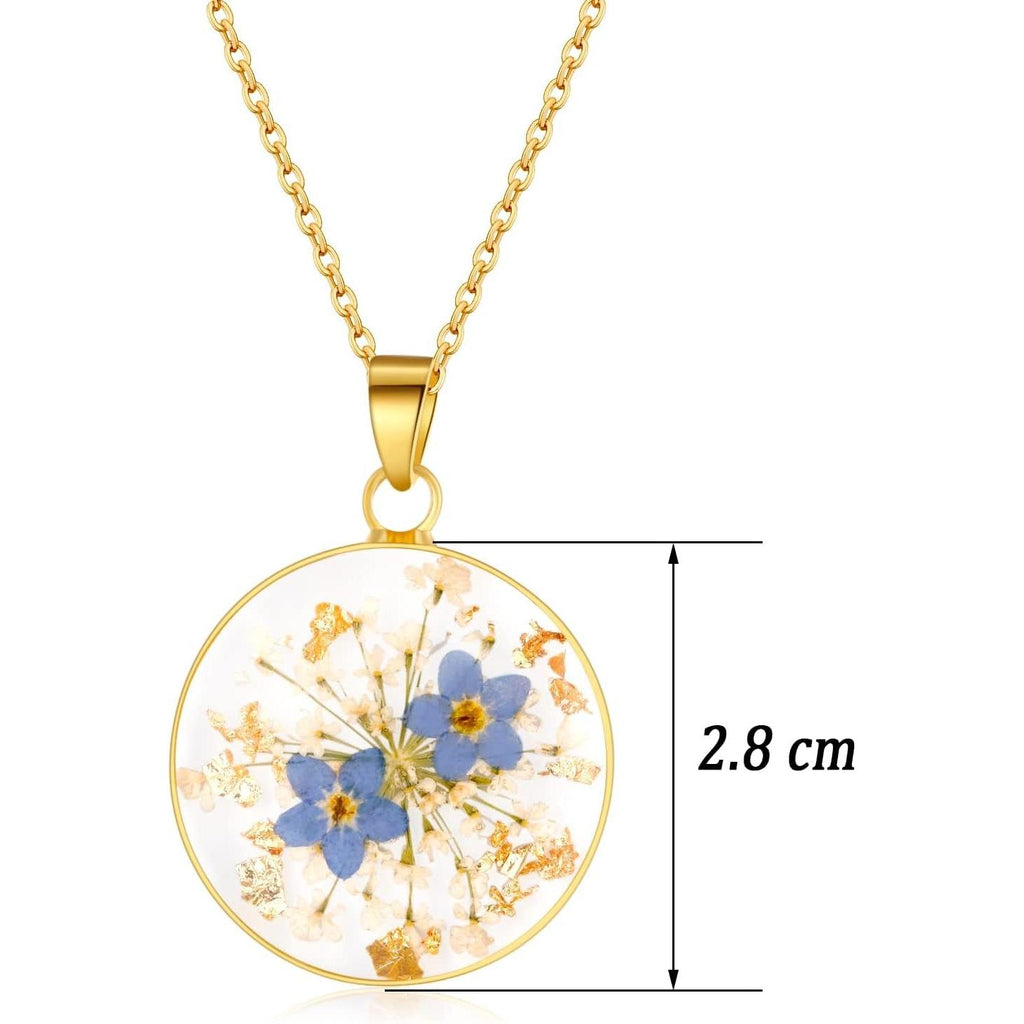 Forget-Me-Not and Queen Anne'S Lace Pressed Wildflower Necklace | Birth Month Flowers Necklace | Gold/Silver Pressed Flower Jewelry | Mother'S Day | Gift for Her - My Store