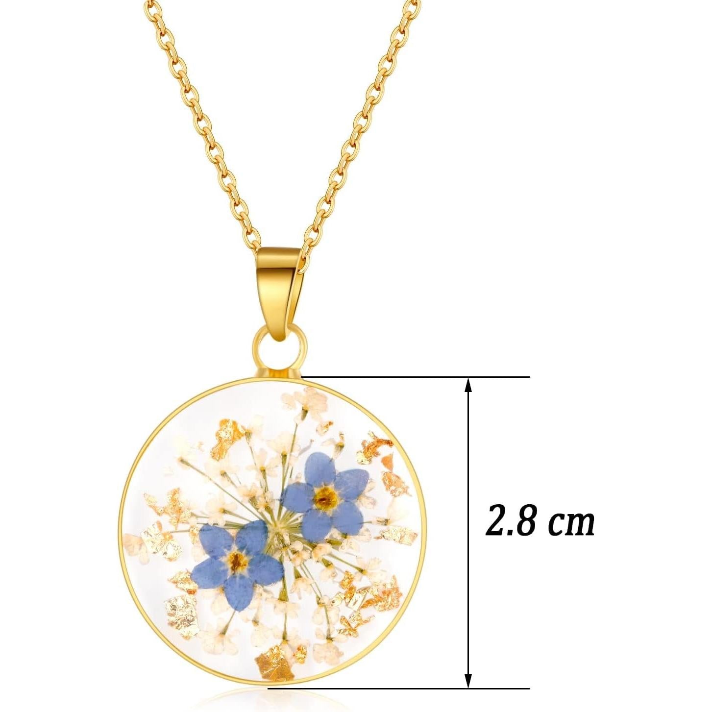 Forget-Me-Not and Queen Anne'S Lace Pressed Wildflower Necklace | Birth Month Flowers Necklace | Gold/Silver Pressed Flower Jewelry | Mother'S Day | Gift for Her - My Store
