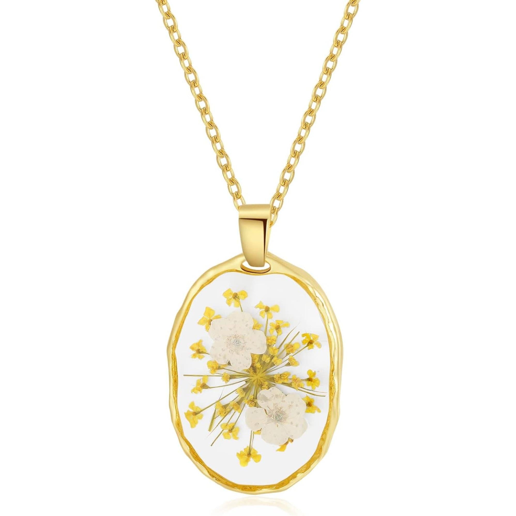 Forget-Me-Not and Queen Anne'S Lace Pressed Wildflower Necklace | Birth Month Flowers Necklace | Gold/Silver Pressed Flower Jewelry | Mother'S Day | Gift for Her - My Store