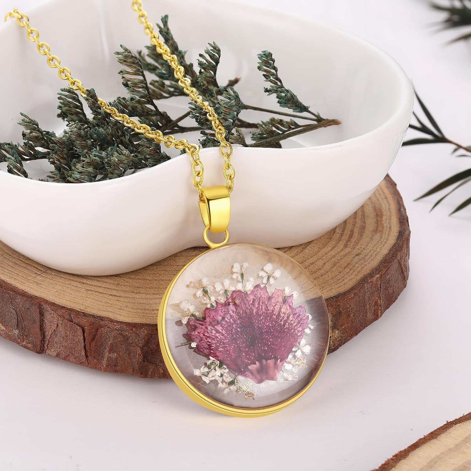 Forget-Me-Not and Queen Anne'S Lace Pressed Wildflower Necklace | Birth Month Flowers Necklace | Gold/Silver Pressed Flower Jewelry | Mother'S Day | Gift for Her - My Store