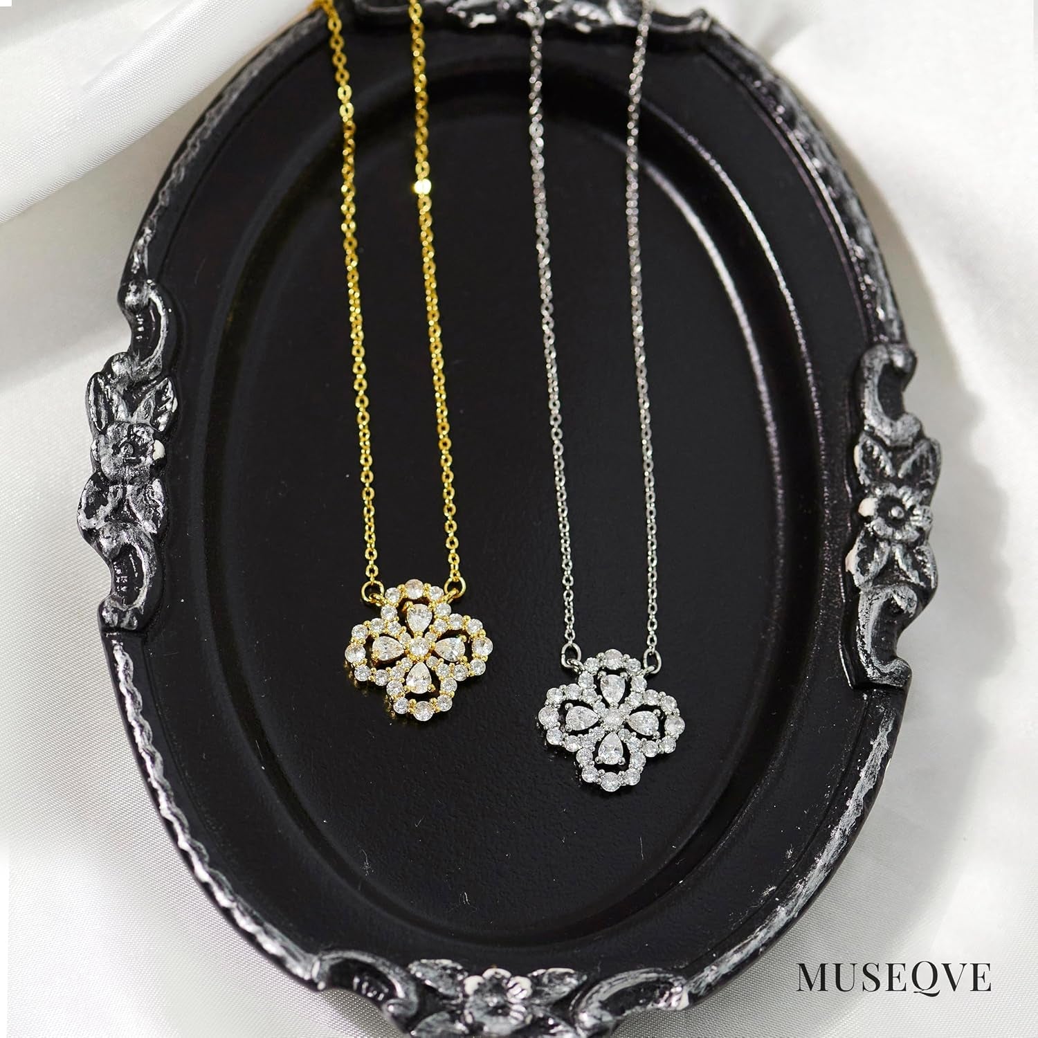 Four Leaf Clover Necklace for Women Dainty White Black Pink Blue Mint Green Crystal Lucky Clover Pendant 14K Gold Plated Jewelry Gifts [CVRN] - My Store