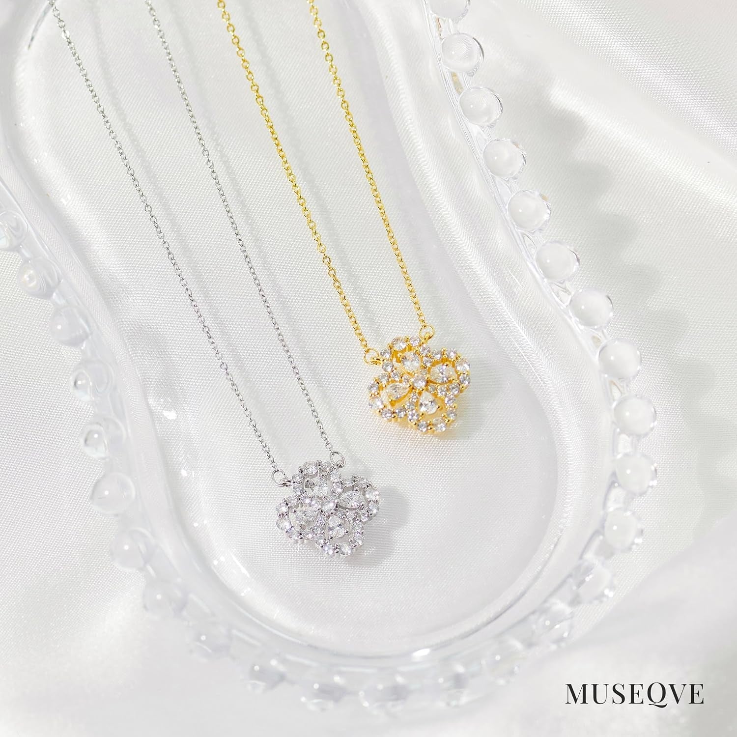 Four Leaf Clover Necklace for Women Dainty White Black Pink Blue Mint Green Crystal Lucky Clover Pendant 14K Gold Plated Jewelry Gifts [CVRN] - My Store