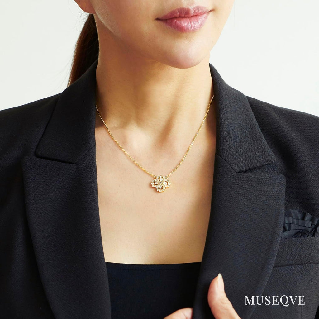 Four Leaf Clover Necklace for Women Dainty White Black Pink Blue Mint Green Crystal Lucky Clover Pendant 14K Gold Plated Jewelry Gifts [CVRN] - My Store
