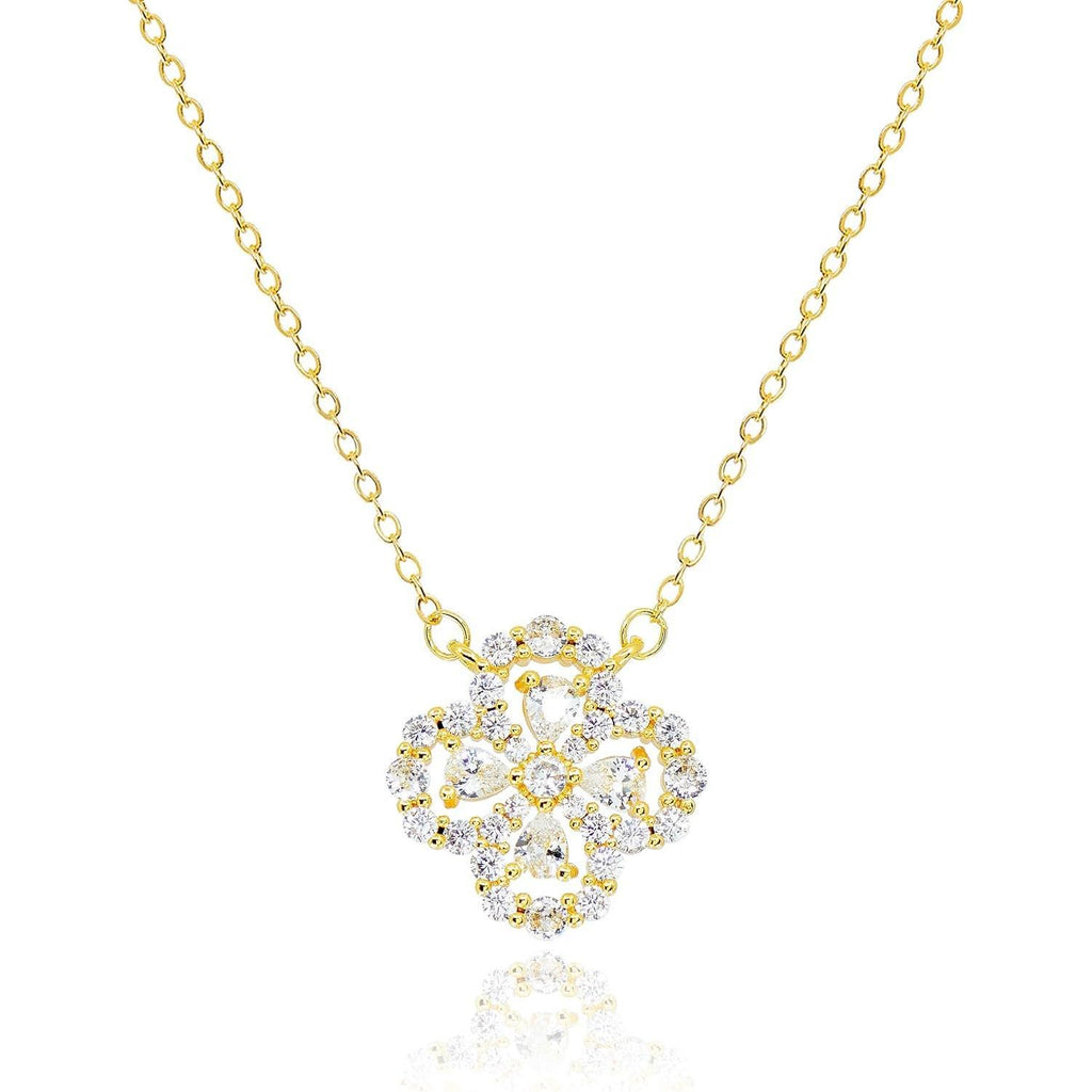 Four Leaf Clover Necklace for Women Dainty White Black Pink Blue Mint Green Crystal Lucky Clover Pendant 14K Gold Plated Jewelry Gifts [CVRN] - My Store