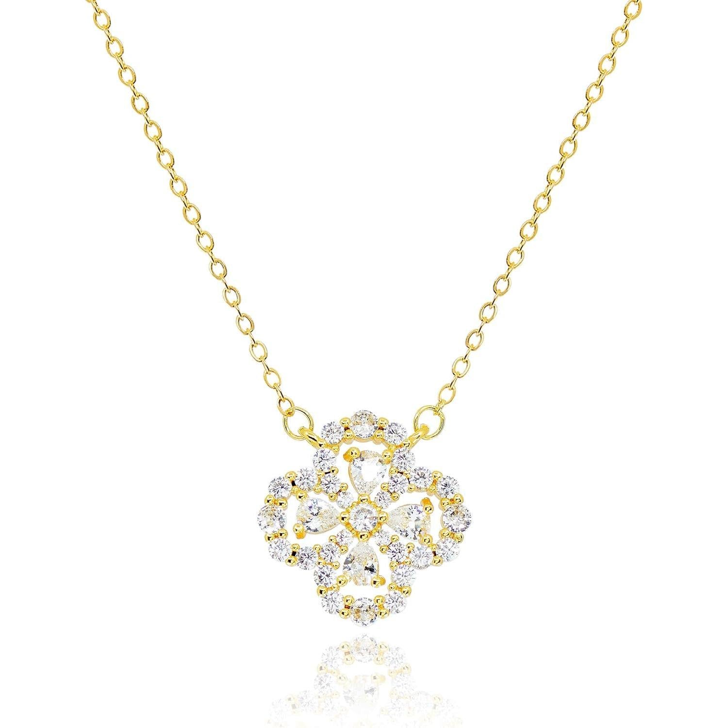 Four Leaf Clover Necklace for Women Dainty White Black Pink Blue Mint Green Crystal Lucky Clover Pendant 14K Gold Plated Jewelry Gifts [CVRN] - My Store