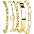 Gold Bracelets Set for Women Non Tarnish, Waterproof 14K Gold Plated Sterling Silver Chunky Cuff Bracelet Stackable Gold Bangles Bracelet for Women Trendy Fashion Accessories Tie Knot Cuban Rope Paperclip Beaded Bracelet Stack Jewelry Mothers Day Gifts fo - My Store