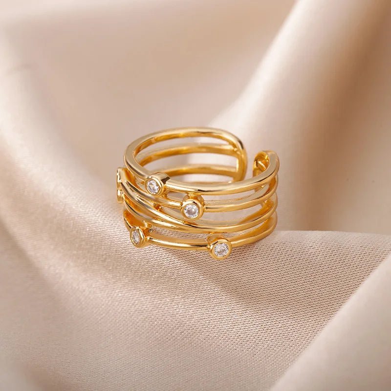 Multilayer Winding Line Zircon Rings for Women Open Adjustable Stainless Steel Geometry Ring 2022 Trend Jewerly Anillos Mujer - My Store