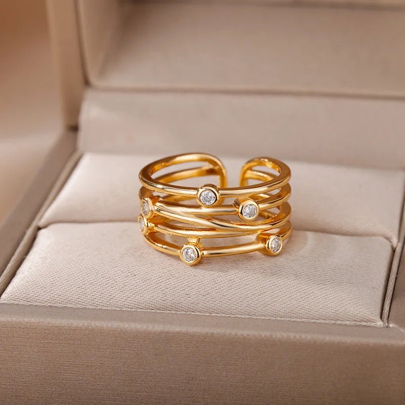 Multilayer Winding Line Zircon Rings for Women Open Adjustable Stainless Steel Geometry Ring 2022 Trend Jewerly Anillos Mujer - My Store