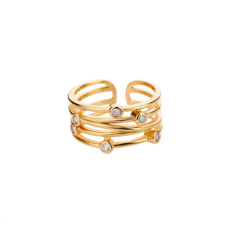 Multilayer Winding Line Zircon Rings for Women Open Adjustable Stainless Steel Geometry Ring 2022 Trend Jewerly Anillos Mujer - My Store