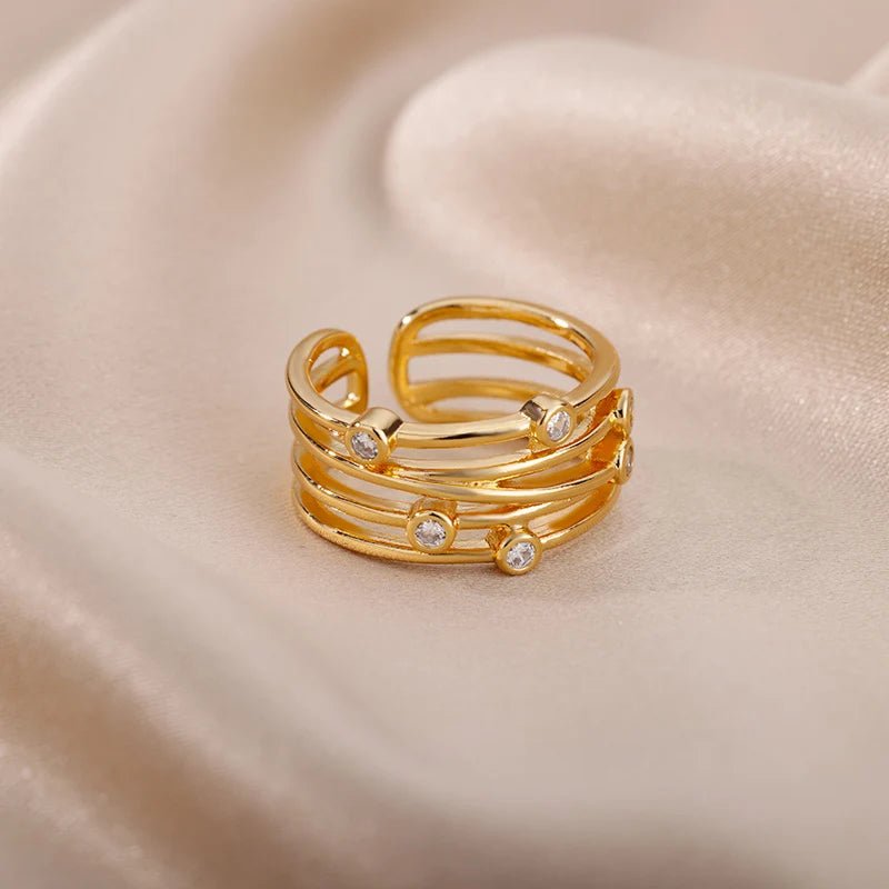 Multilayer Winding Line Zircon Rings for Women Open Adjustable Stainless Steel Geometry Ring 2022 Trend Jewerly Anillos Mujer - My Store