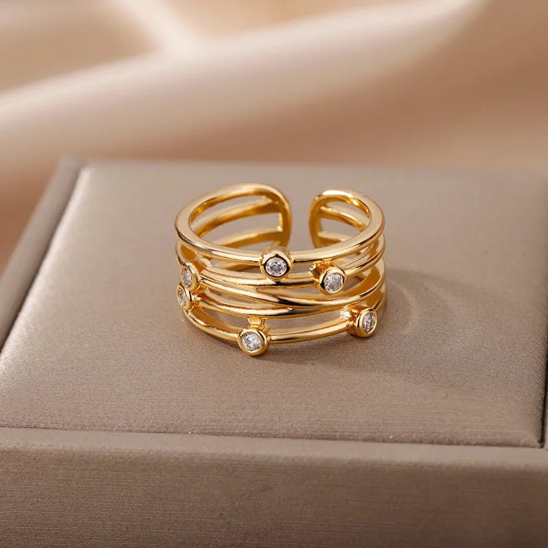 Multilayer Winding Line Zircon Rings for Women Open Adjustable Stainless Steel Geometry Ring 2022 Trend Jewerly Anillos Mujer - My Store