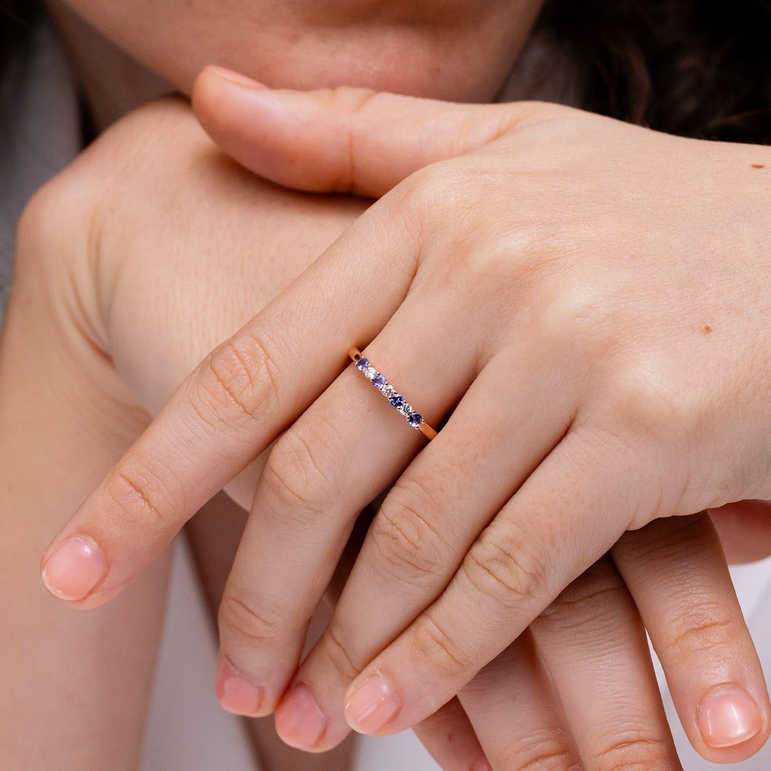 Natural Tanzanite Wedding Ring for Women | Half Eternity 7 Stone Tanzanite and Diamond Ring in 14K Solid Gold/Sterling Silver/Platinum | December Birthday, Gemstone Jewelry Gift - My Store