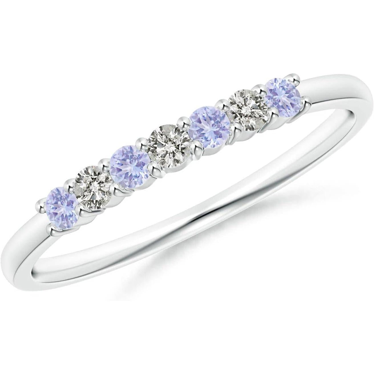 Natural Tanzanite Wedding Ring for Women | Half Eternity 7 Stone Tanzanite and Diamond Ring in 14K Solid Gold/Sterling Silver/Platinum | December Birthday, Gemstone Jewelry Gift - My Store