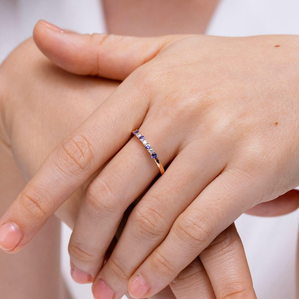 Natural Tanzanite Wedding Ring for Women | Half Eternity 7 Stone Tanzanite and Diamond Ring in 14K Solid Gold/Sterling Silver/Platinum | December Birthday, Gemstone Jewelry Gift - My Store