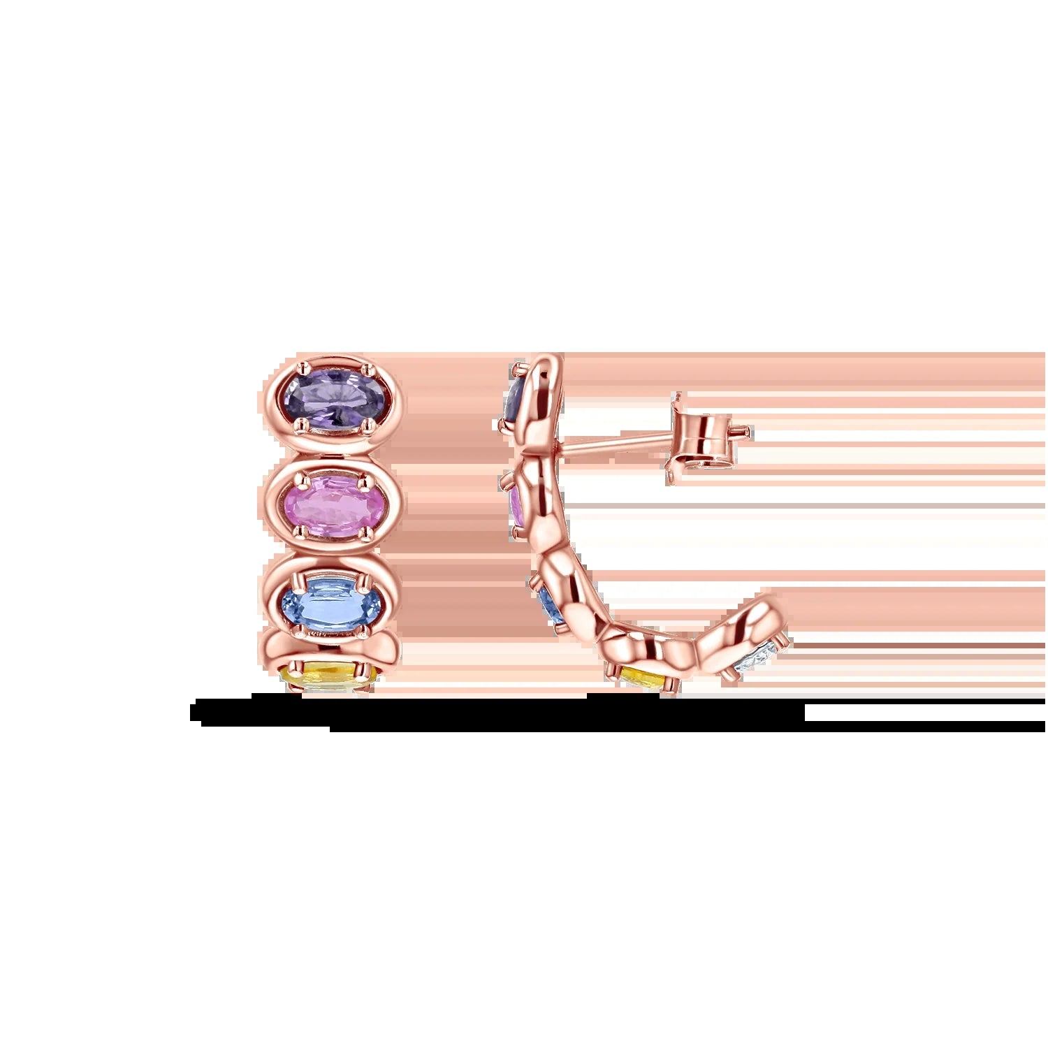 Oval Sapphire Multi Colored Half Hoop Earrings - My Store