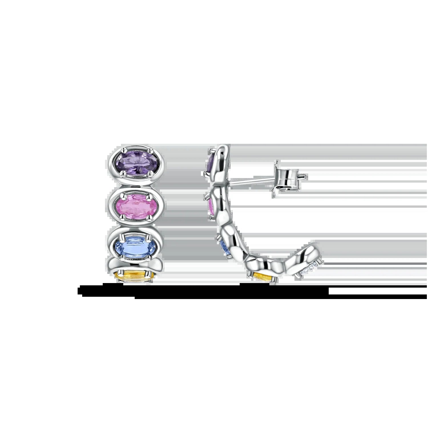 Oval Sapphire Multi Colored Half Hoop Earrings - My Store