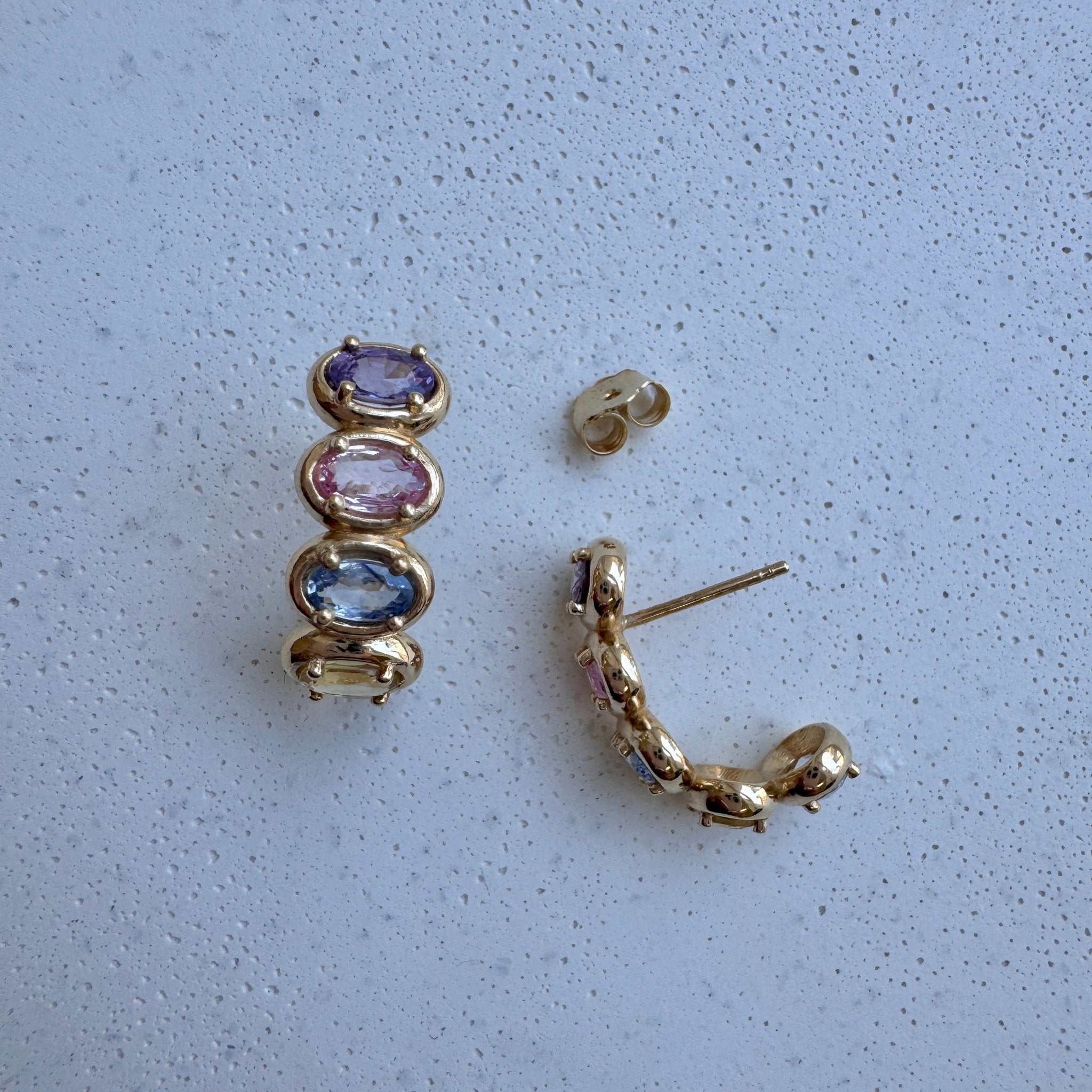 Oval Sapphire Multi Colored Half Hoop Earrings - My Store