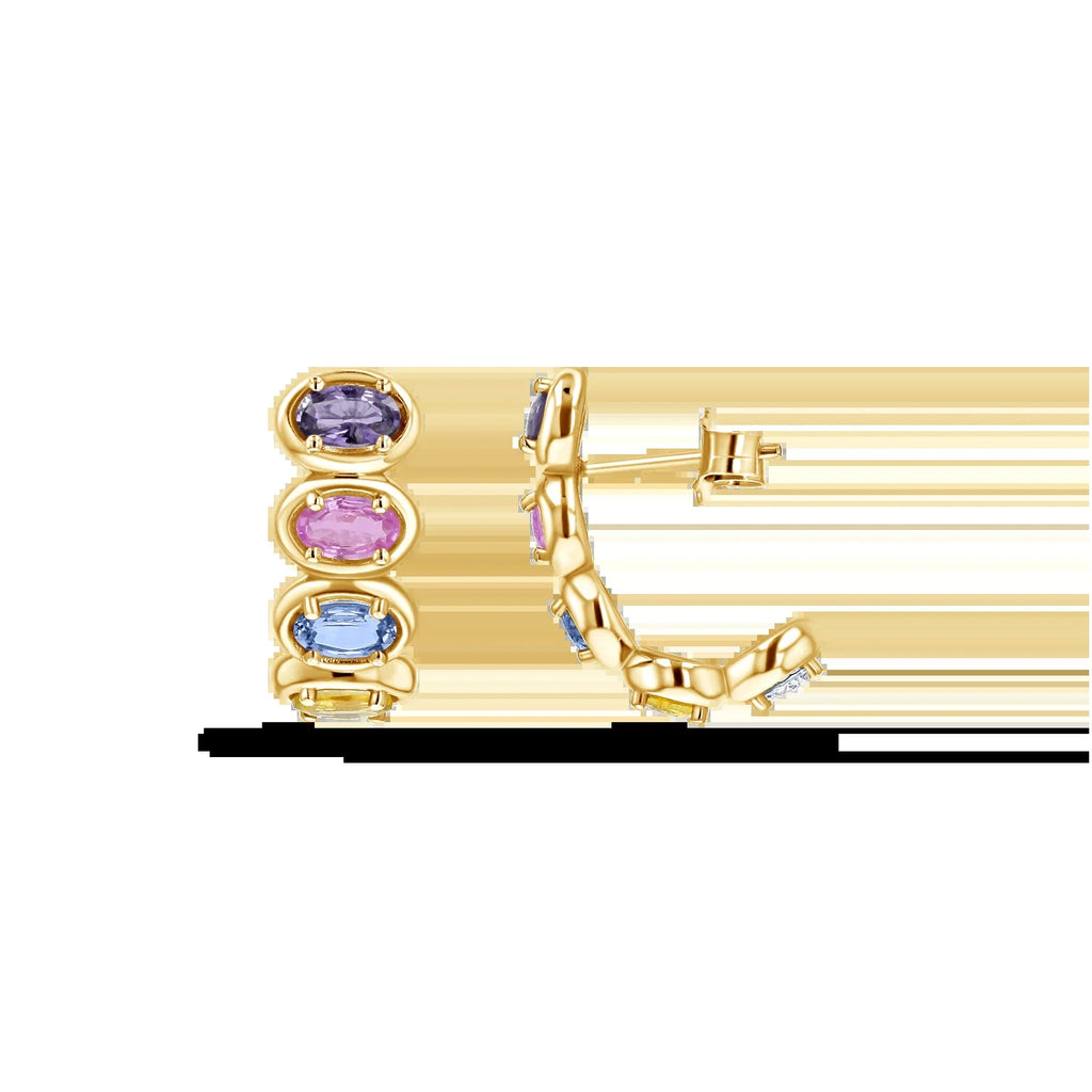 Oval Sapphire Multi Colored Half Hoop Earrings - My Store
