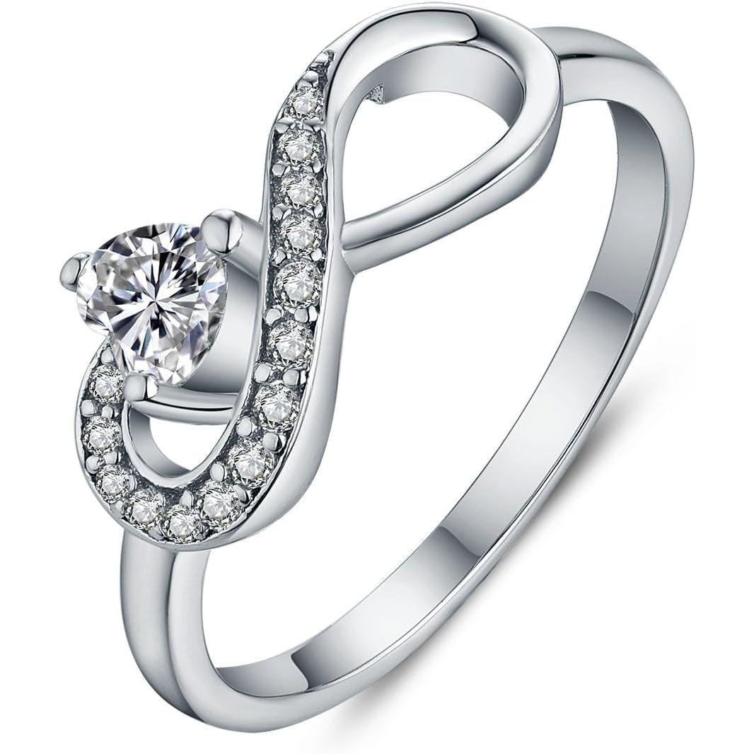 Promise Ring for Women Sterling Silver Infinity Heart Promise Rings for Her Birthstone Cubic Zirconia Friendship Ring Size 5-12 - My Store