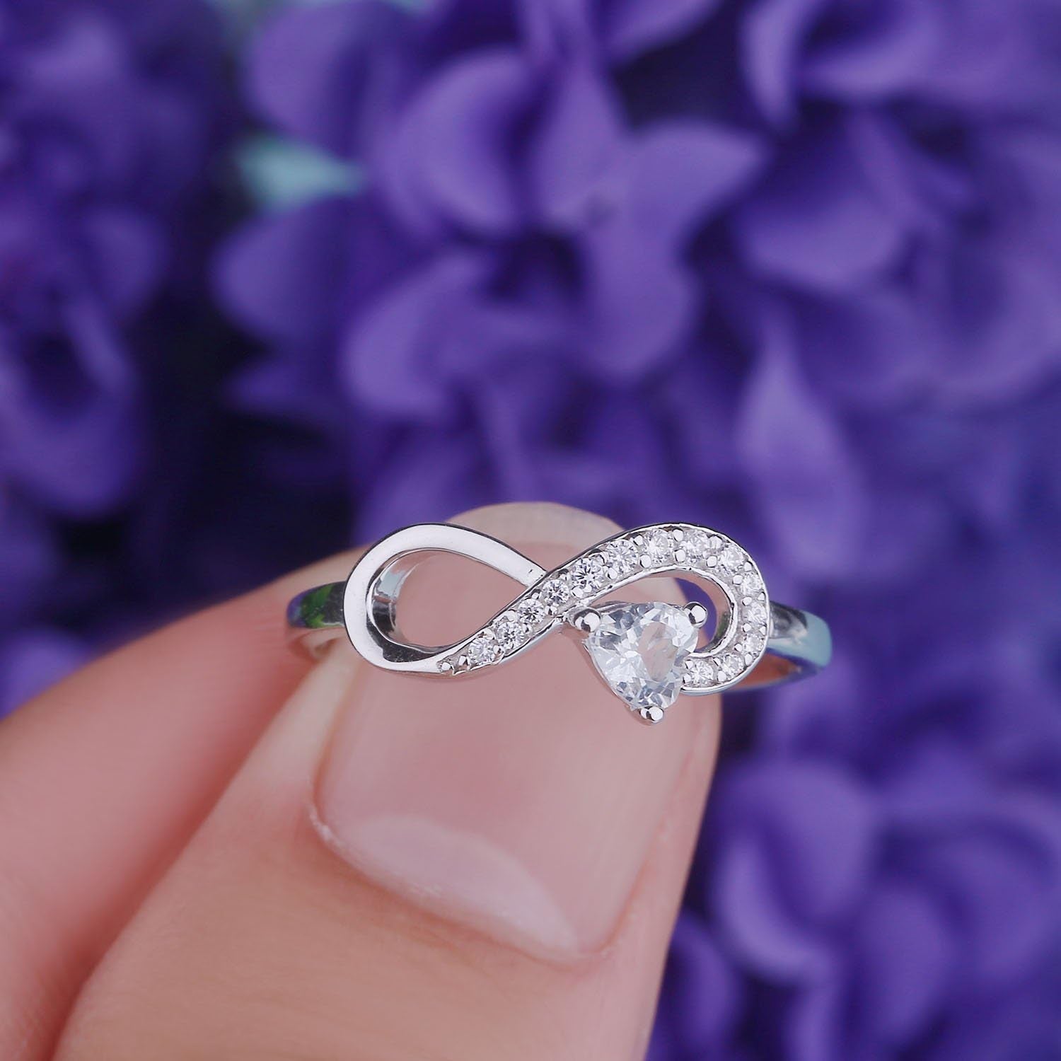 Promise Ring for Women Sterling Silver Infinity Heart Promise Rings for Her Birthstone Cubic Zirconia Friendship Ring Size 5-12 - My Store