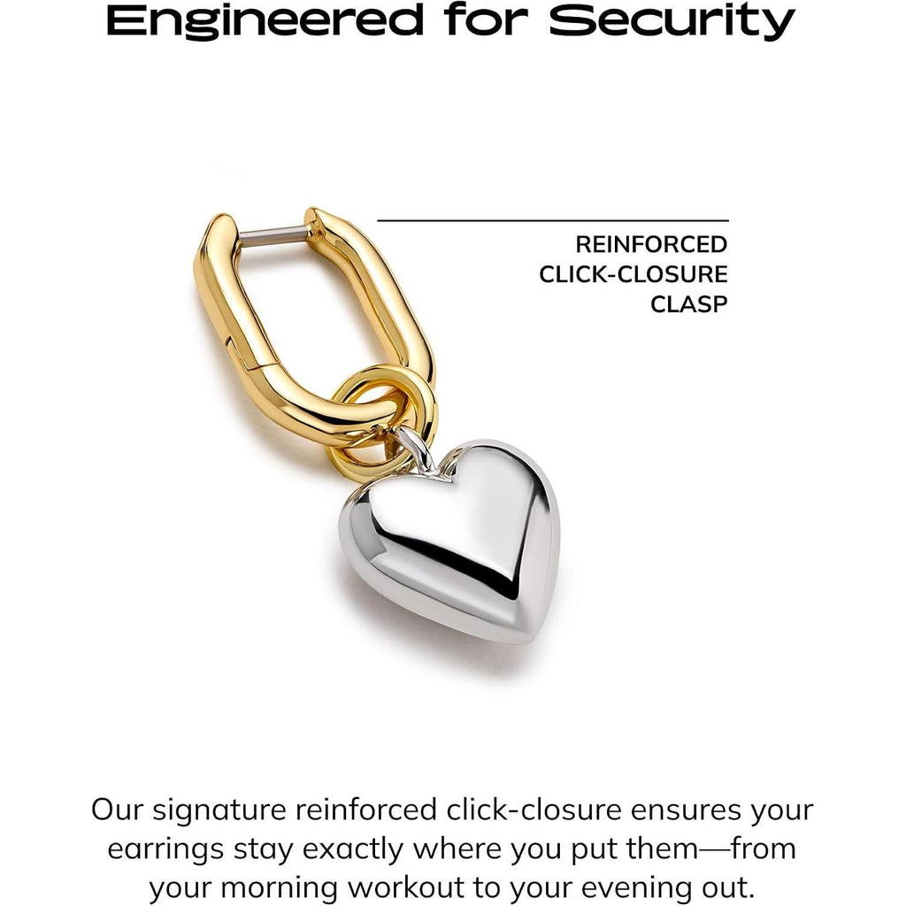 Puffed Heart Earrings - Heart Charm Huggie Hoops and Earring Stud Styles - Dainty 14K Gold Plated, Silver Rhodium Plated & Mixed Metal Silver & Gold Earrings - Hypoallergenic Water-Resistant - My Store