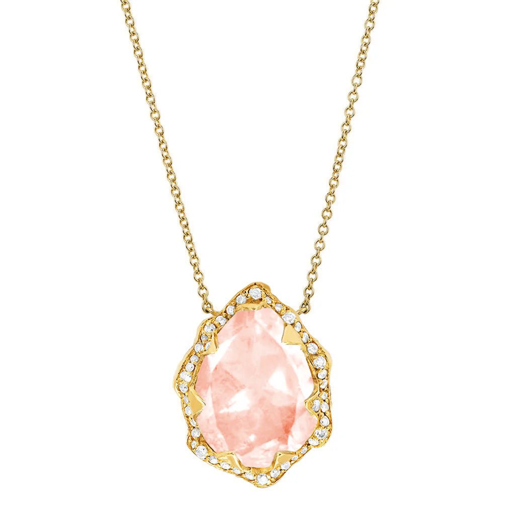 Queen Water Drop Morganite Necklace with Full Pavé Halo - My Store
