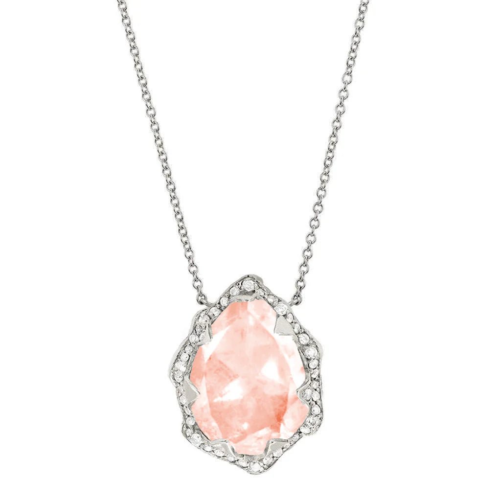 Queen Water Drop Morganite Necklace with Full Pavé Halo - My Store