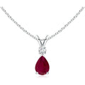 Ruby Teardrop Necklace with Diamond in Silver/14K Solid Gold/Platinum | Natural Prong-Set Ruby V-Bale Pendant with 18" Chain for Women | July Birthday Gemstone Jewelry Gift - My Store