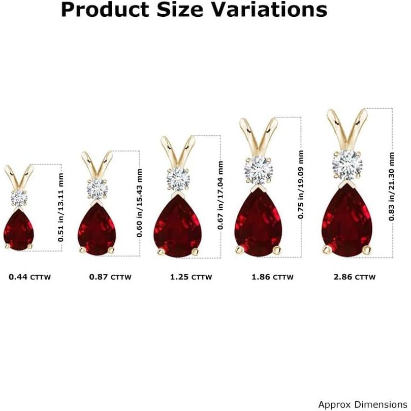 Ruby Teardrop Necklace with Diamond in Silver/14K Solid Gold/Platinum | Natural Prong-Set Ruby V-Bale Pendant with 18" Chain for Women | July Birthday Gemstone Jewelry Gift - My Store