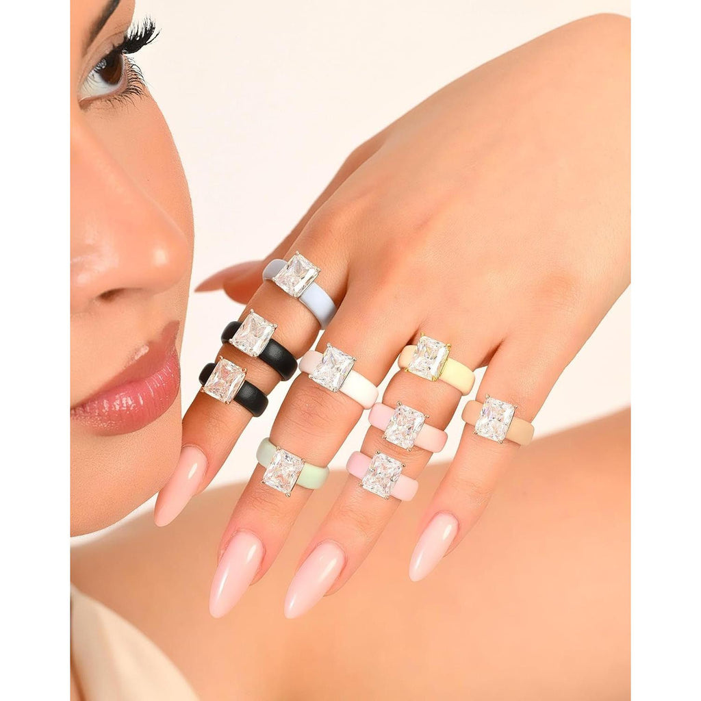 Silicone Ring with Stone - Emerald Cut Cubic Zirconia Solitaire Engagement Ring for Women - Rubber Wedding Bands - Patented Design - My Store