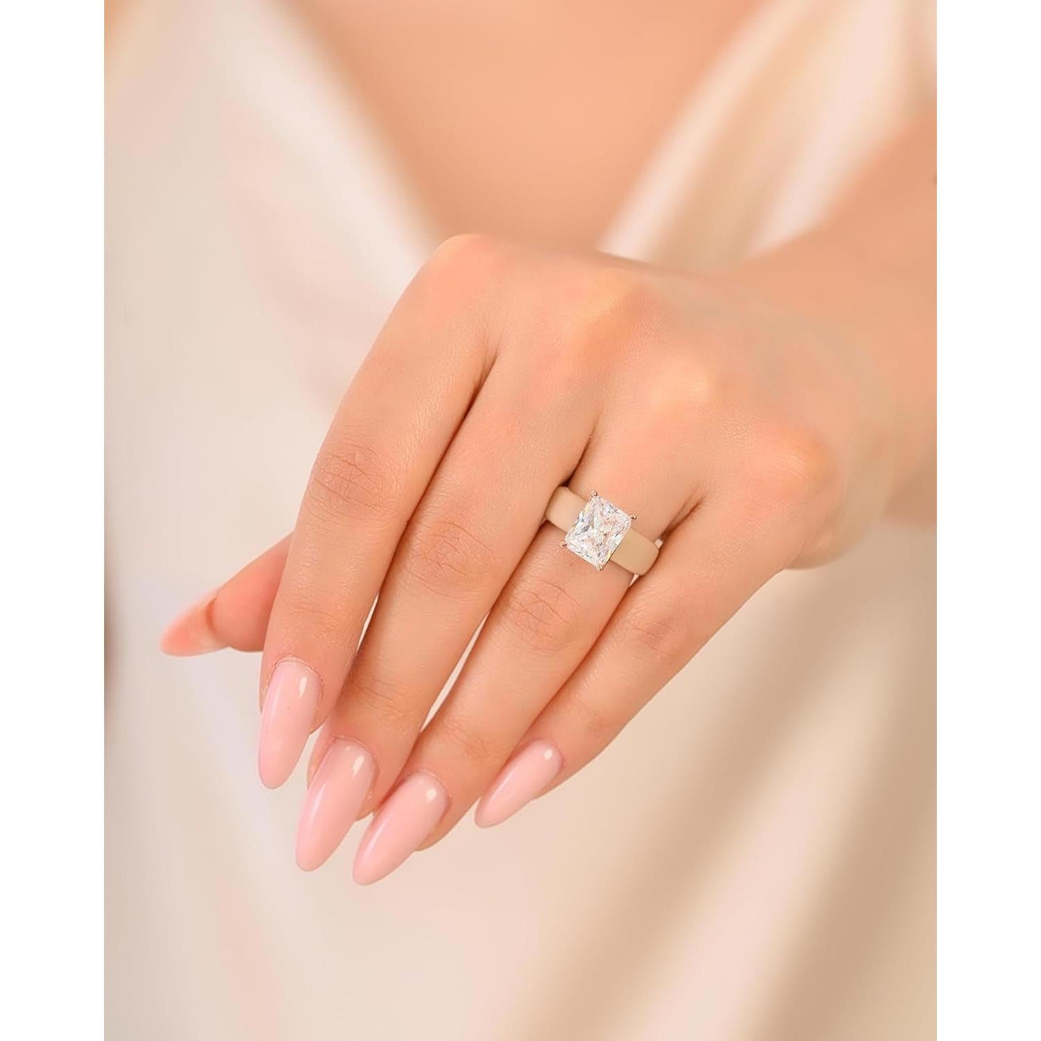 Silicone Ring with Stone - Emerald Cut Cubic Zirconia Solitaire Engagement Ring for Women - Rubber Wedding Bands - Patented Design - My Store