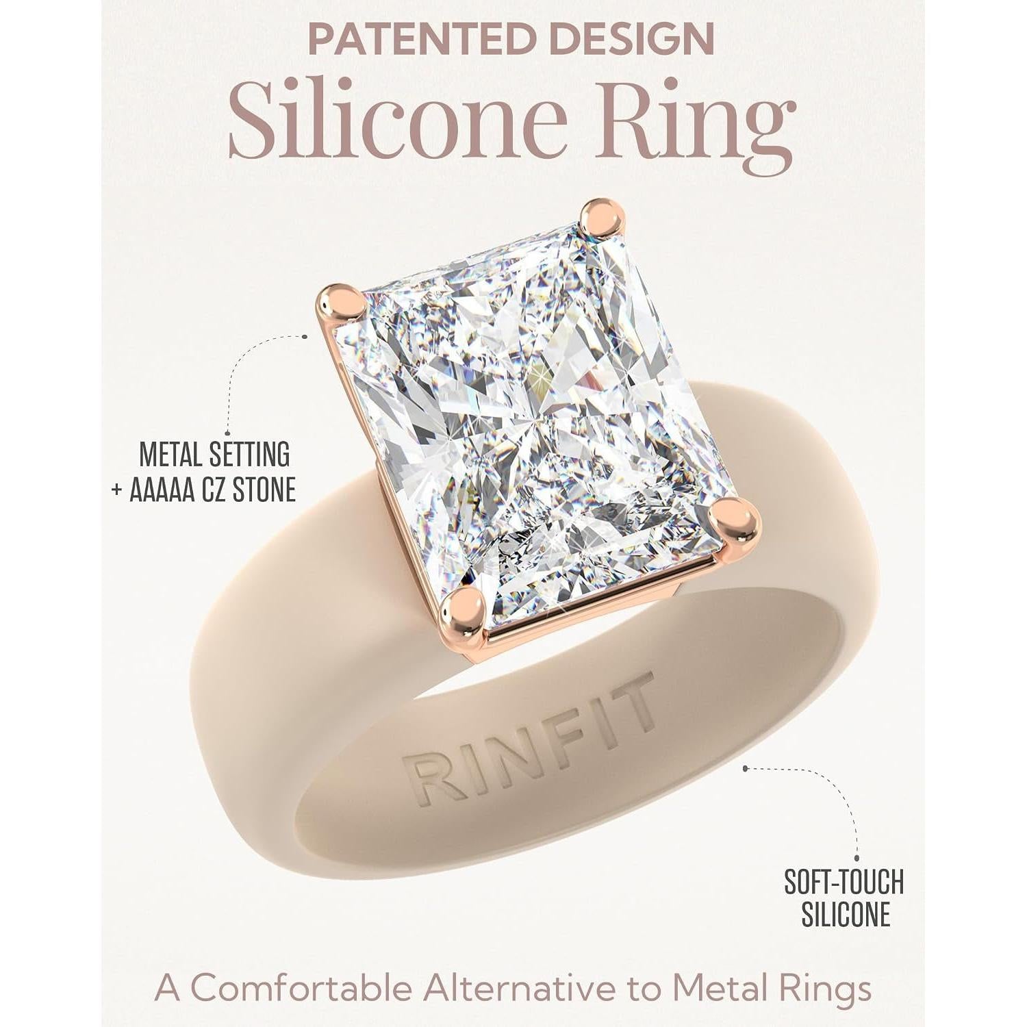 Silicone Ring with Stone - Emerald Cut Cubic Zirconia Solitaire Engagement Ring for Women - Rubber Wedding Bands - Patented Design - My Store