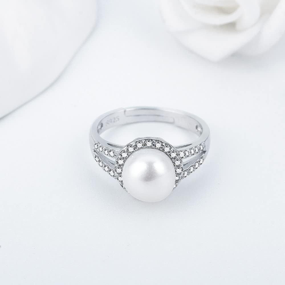Sterling Silver CZ round Design Adjustable Rings for Women, Design Ring Mounts Fittings with Pearl Seat for DIY Jewelry Making - My Store