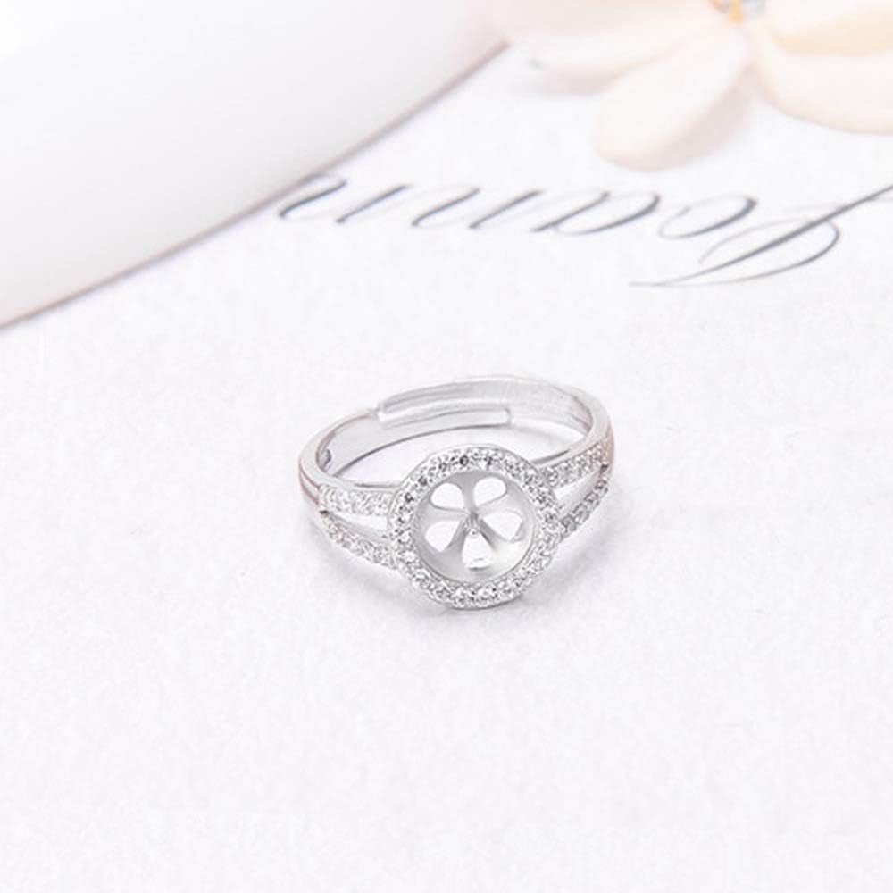 Sterling Silver CZ round Design Adjustable Rings for Women, Design Ring Mounts Fittings with Pearl Seat for DIY Jewelry Making - My Store