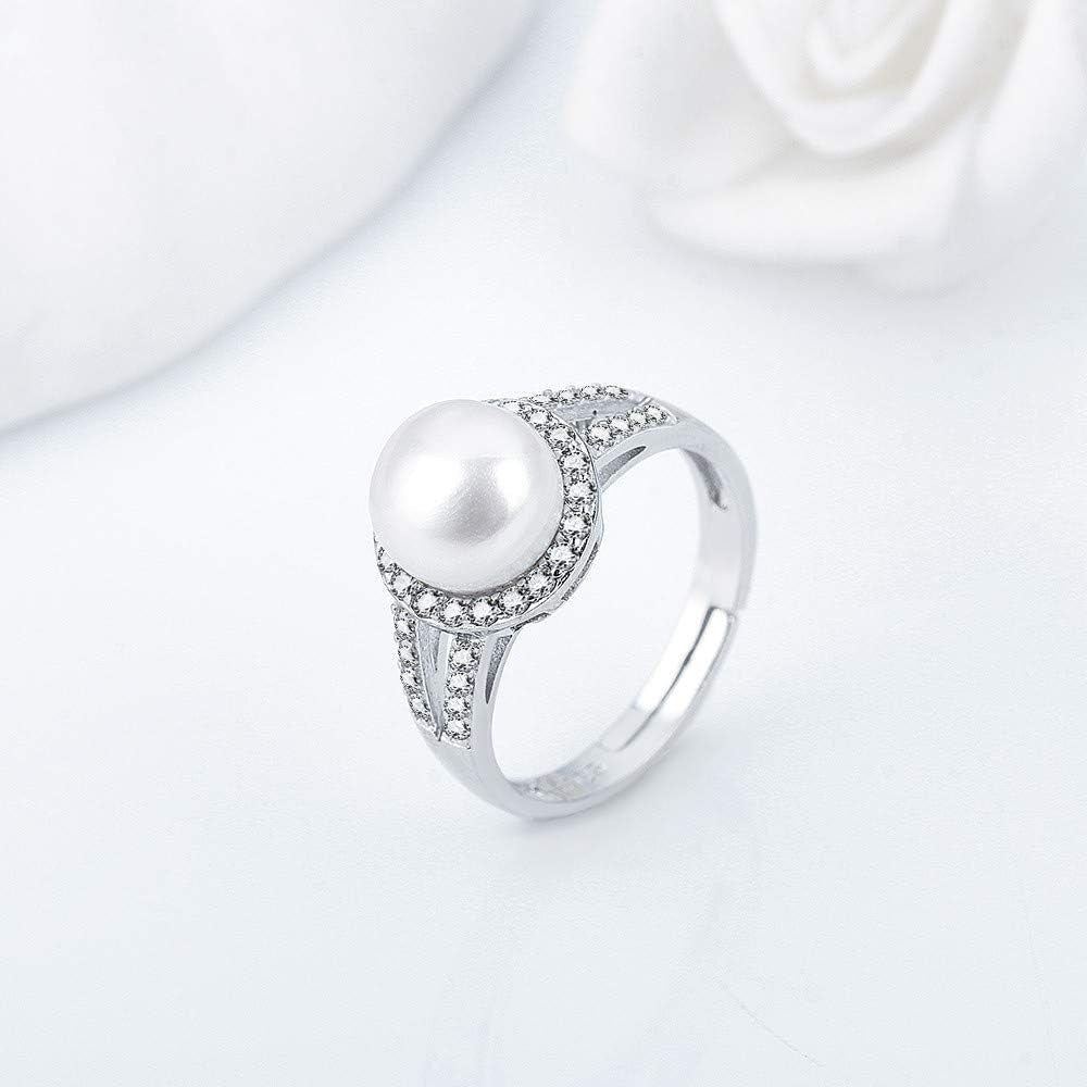 Sterling Silver CZ round Design Adjustable Rings for Women, Design Ring Mounts Fittings with Pearl Seat for DIY Jewelry Making - My Store