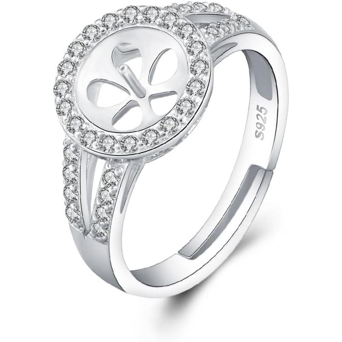 Sterling Silver CZ round Design Adjustable Rings for Women, Design Ring Mounts Fittings with Pearl Seat for DIY Jewelry Making - My Store