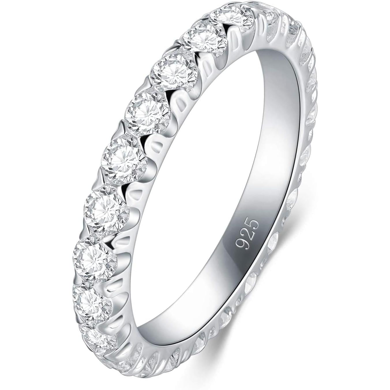 Sterling Silver Ring - Wedding Bands for Women, Eternity Band, Cubic Zirconia Simulated Diamond Stackable Band for Oura Ring Gen3/4-1.5Mm 3Mm Band Size 4-12 - My Store
