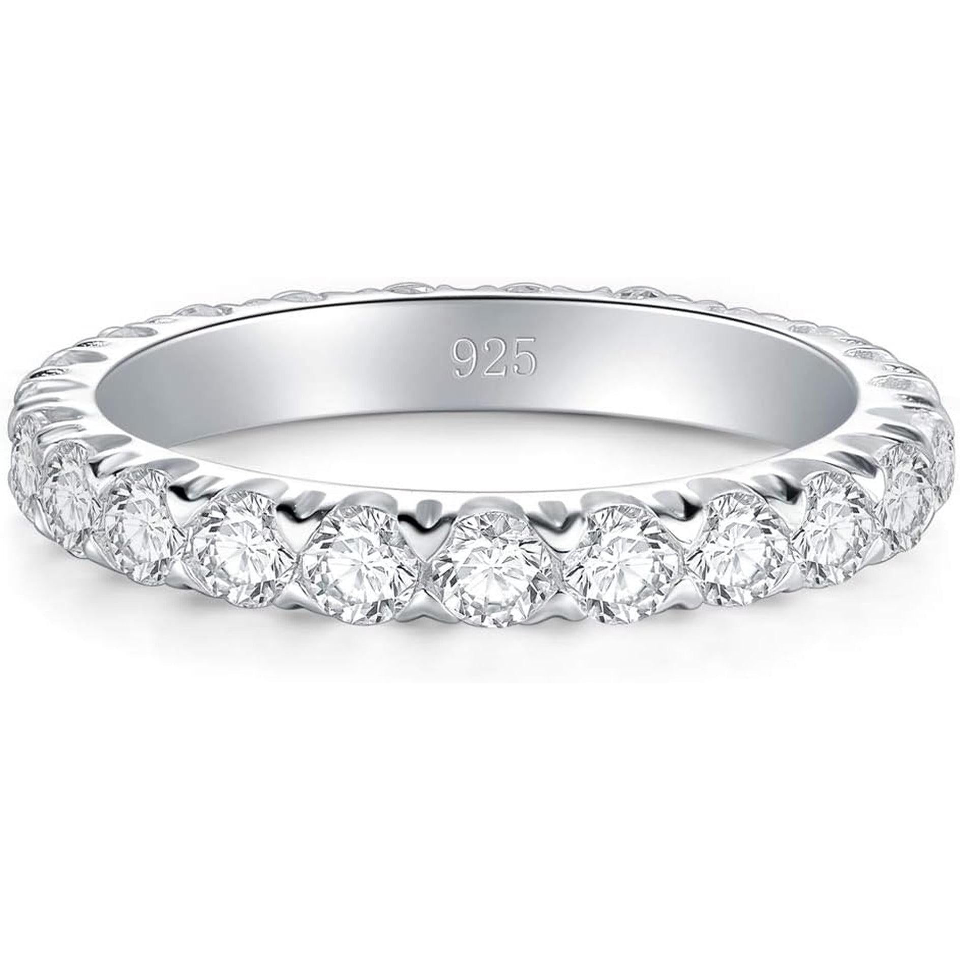 Sterling Silver Ring - Wedding Bands for Women, Eternity Band, Cubic Zirconia Simulated Diamond Stackable Band for Oura Ring Gen3/4-1.5Mm 3Mm Band Size 4-12 - My Store