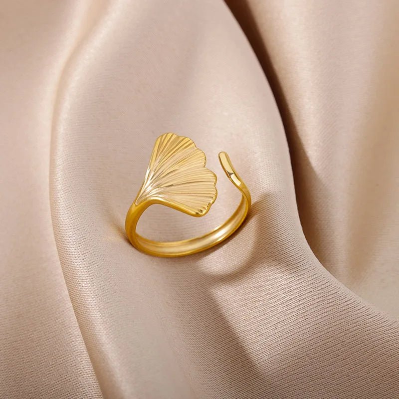 Vintage Ginkgo Leaf Rings for Women Stainless Steel Adjustable Open Finger Ring Wedding Aesthetic Party Jewerly Anillos Mujer - My Store