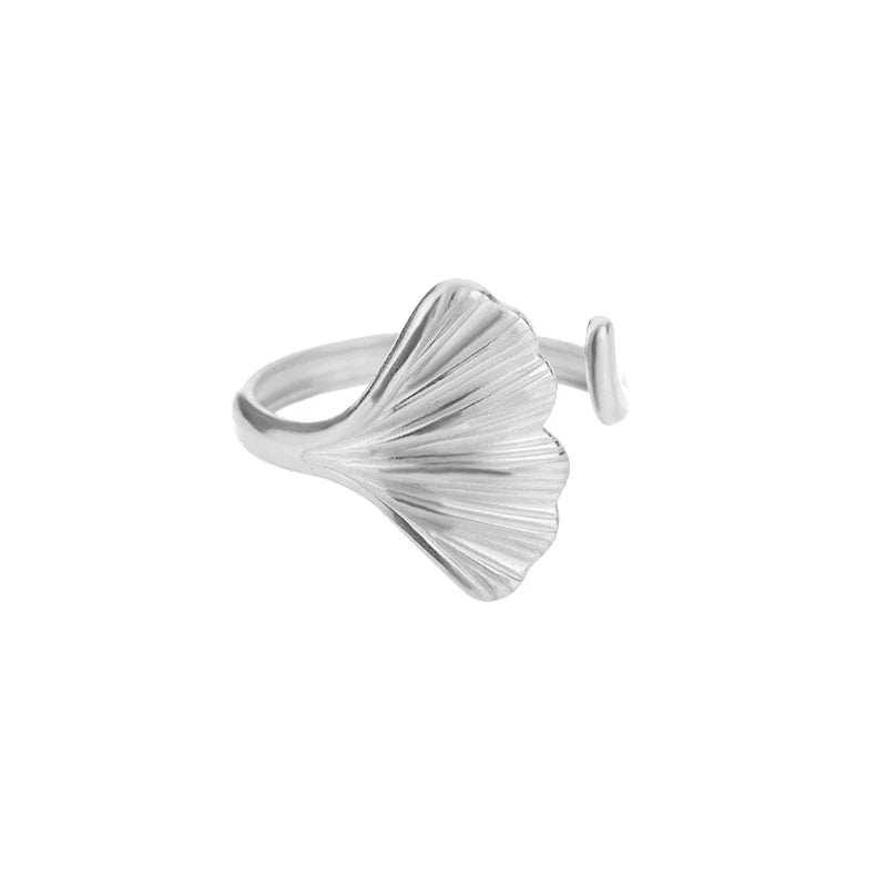 Vintage Ginkgo Leaf Rings for Women Stainless Steel Adjustable Open Finger Ring Wedding Aesthetic Party Jewerly Anillos Mujer - My Store