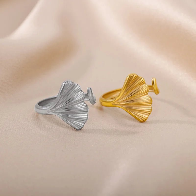 Vintage Ginkgo Leaf Rings for Women Stainless Steel Adjustable Open Finger Ring Wedding Aesthetic Party Jewerly Anillos Mujer - My Store