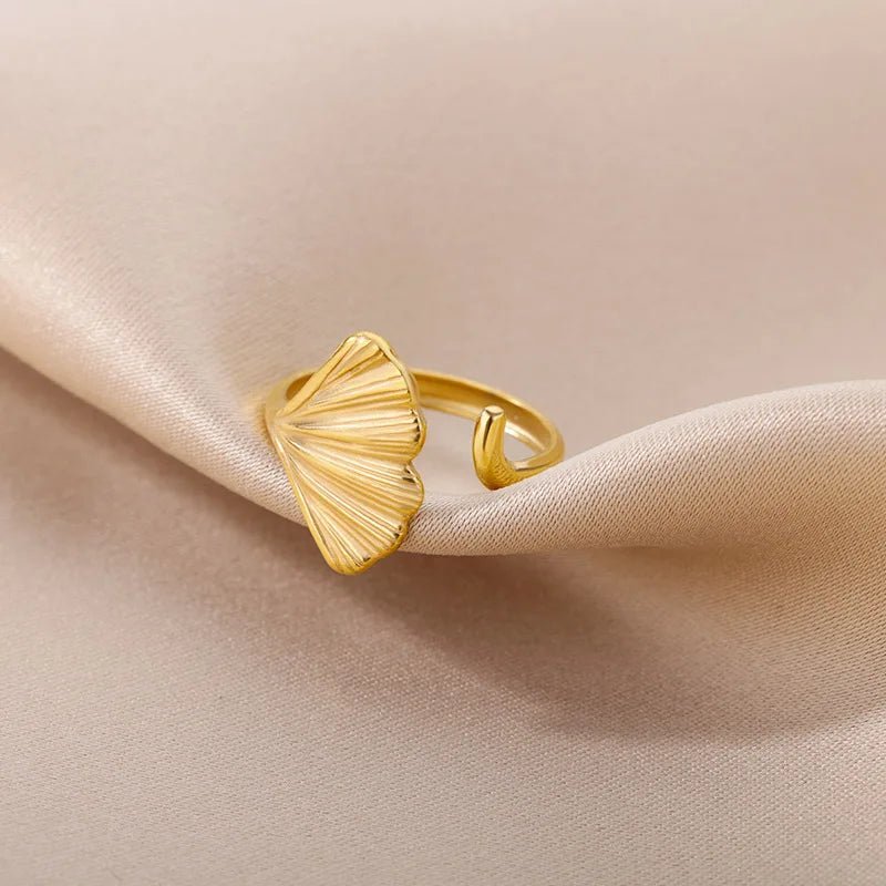 Vintage Ginkgo Leaf Rings for Women Stainless Steel Adjustable Open Finger Ring Wedding Aesthetic Party Jewerly Anillos Mujer - My Store